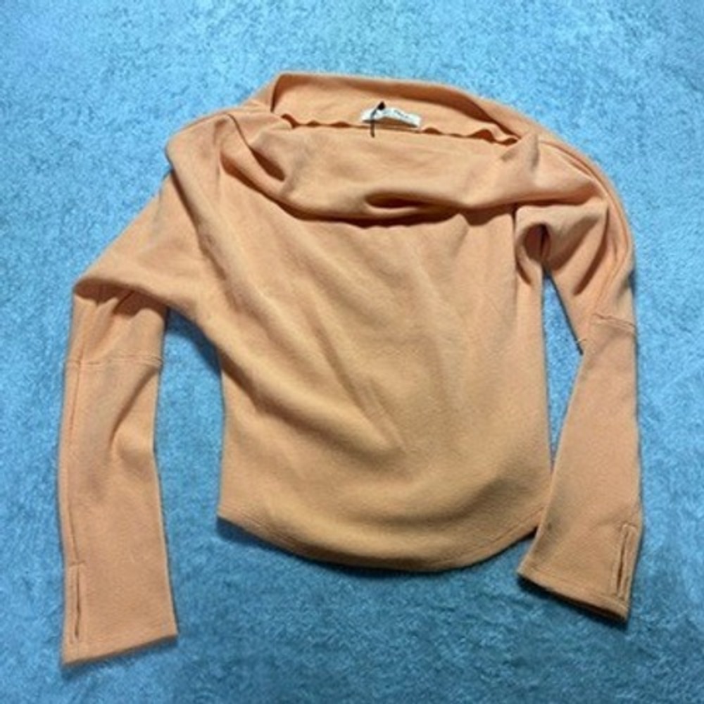 Free People Womens XS Thermal Top Cowl Neck Orange We The Free Waffle Knit